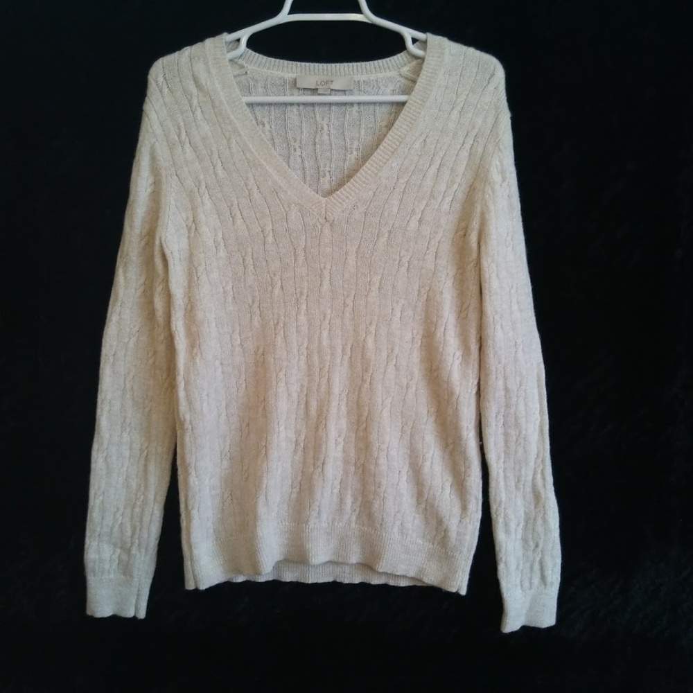 [Loft] V-Neck Cable Knit Sweater (Size M)